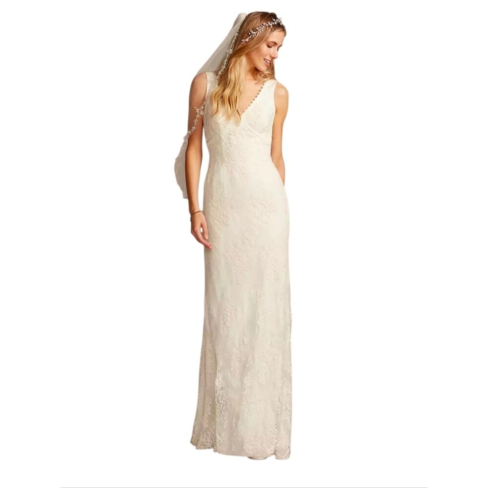 Galina David's Bridal KP3783 Lace Sheath Wedding Dress - Size 12 - Ivory Keyhole